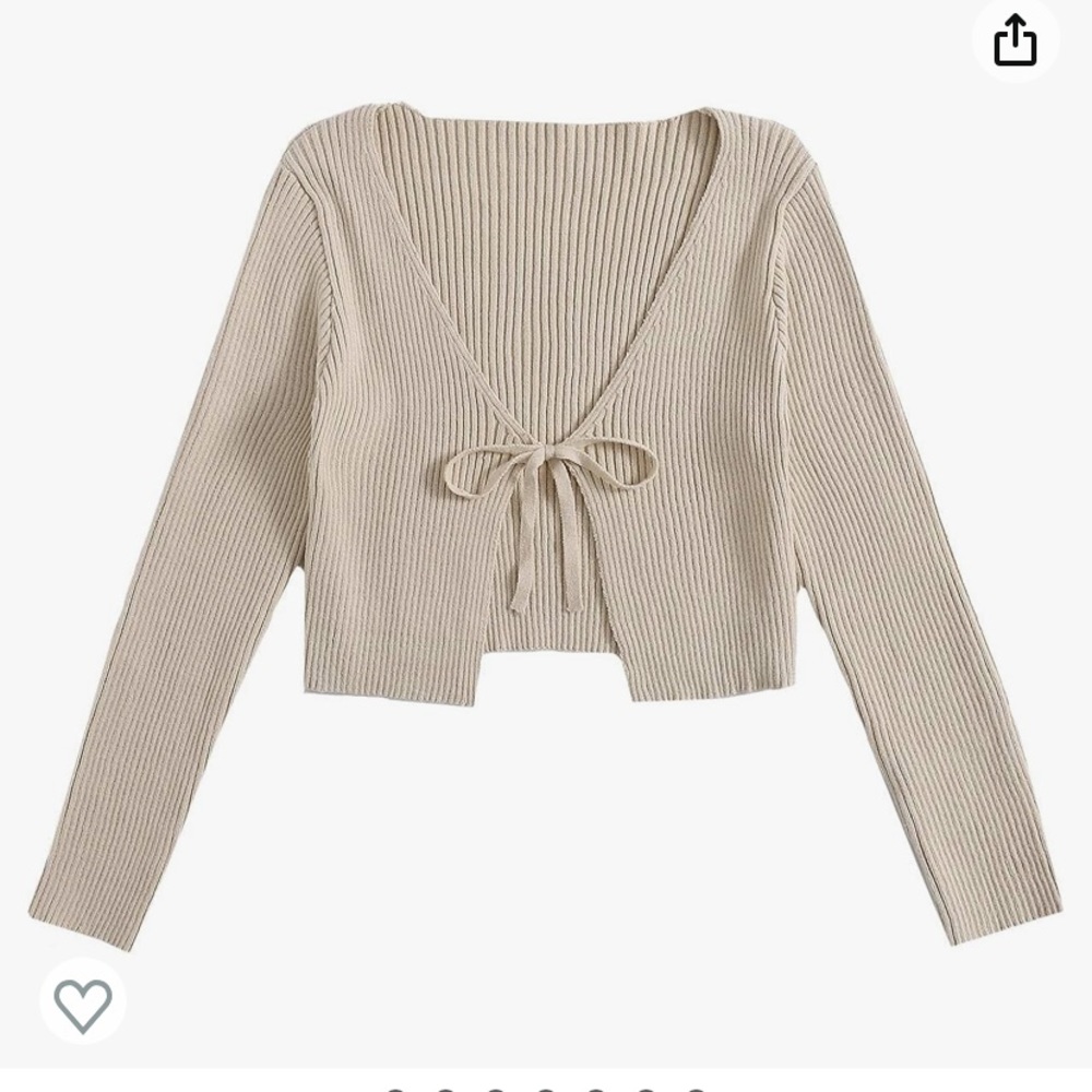 Tie Front Long Sleeve Ribbed Cropped Cardigan